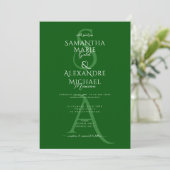 Smaragd Groen Script Hedendaags Monogram Bruiloft Kaart (Staand voorkant)