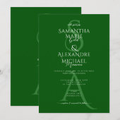 Smaragd Groen Script Hedendaags Monogram Bruiloft Kaart (Voorkant / Achterkant)