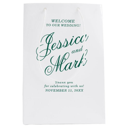 Smaragd Groen Script Typografie Bruiloft Welkom Medium Cadeauzakje (Voorkant)
