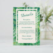 Smaragd groen tropische bruiloft informatiekaartje (Staand voorkant)
