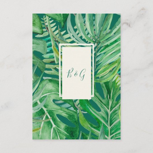 Smaragd groen tropische bruiloft informatiekaartje (Achterkant)