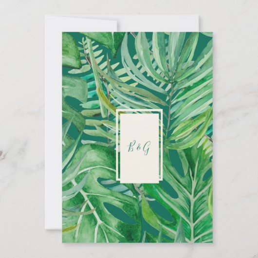 Smaragd groen tropische bruiloft kaart (Achterkant)