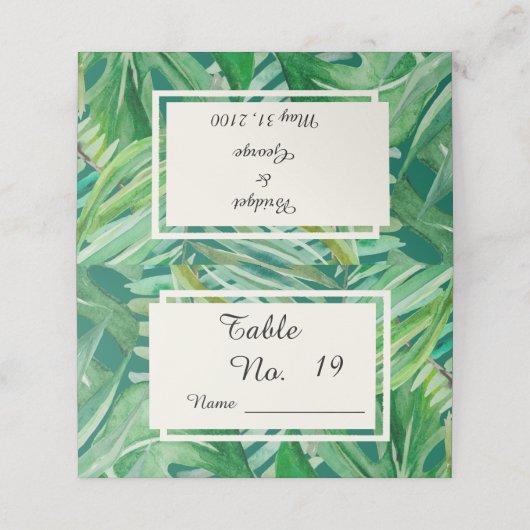 Smaragd groen tropische bruiloft plaatskaartje (Buitenkant ongevouwen)