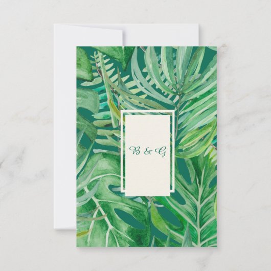 Smaragd groen tropische bruiloft RSVP kaartje (Achterkant)