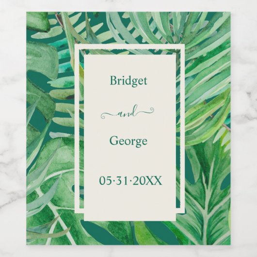 Smaragd groen tropische bruiloft wijn etiket (Enkel label)