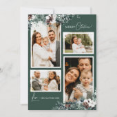 Smaragd groen  vier foto collage feestdagenkaart (Voorkant)