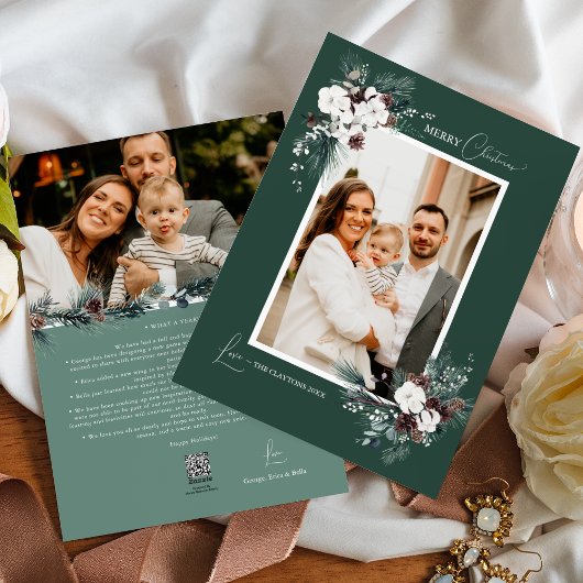 Smaragd groen vintage kerst twee foto feestdagenkaart