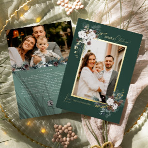 Smaragd groen vintage kerst twee foto folie feestdagenkaart