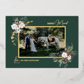 Smaragd groen  vrolijk getrouwd foto folie feestdagenkaart (Voorkant)