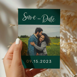 Smaragd Groen Wit Foto Bruiloft Save The Date Briefkaart