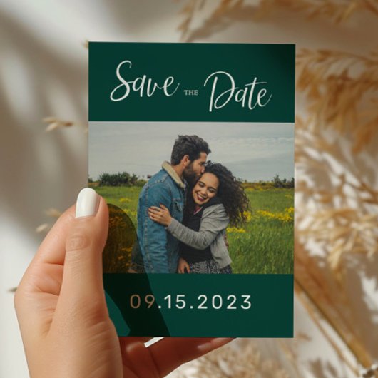 Smaragd Groen Wit Foto Bruiloft Save The Date Briefkaart