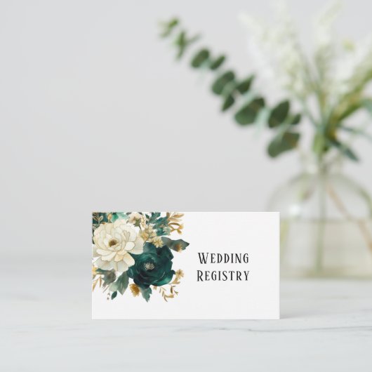 Smaragd Groen Wit Goud Pioenrozen Trouwregister Informatiekaartje (Staand voorkant)