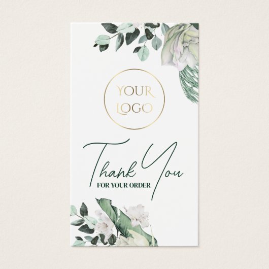 Smaragd groen Witte bloemen Bijsluiter Visitekaartje (Voorkant)