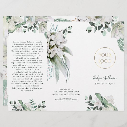 Smaragd groen Witte bloemen brochure (Voorkant / Achterkant)