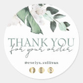 Smaragd groen witte bloemen dank u sticker (Voorkant)