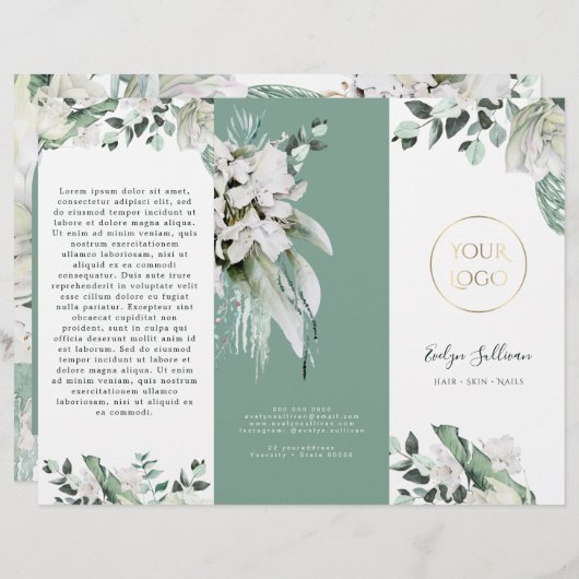 Smaragd groen witte bloemen elegante brochure (Voorkant / Achterkant)