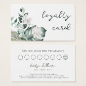 Smaragd groen Witte bloemen Loyaliteit kaart (Voorkant /achterkant)