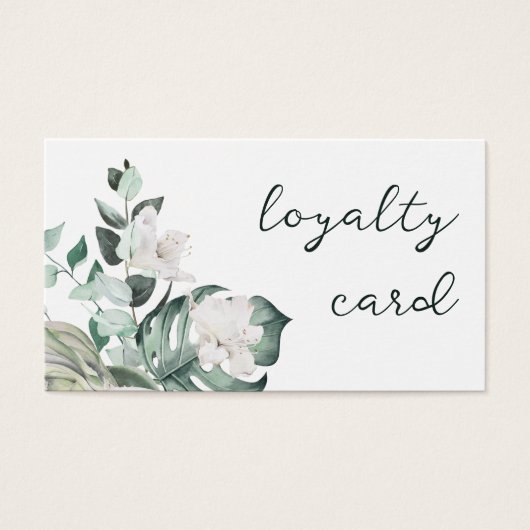 Smaragd groen Witte bloemen Loyaliteit kaart (Voorkant)