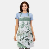 Smaragd groen witte bloemen schoonheid professiona schort (Gedragen)