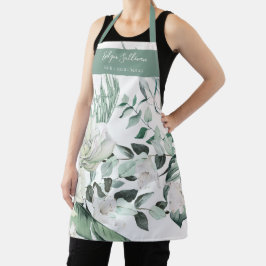 Smaragd groen witte bloemen schoonheid professiona schort