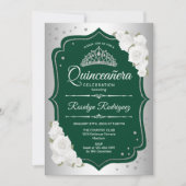 Smaragd Groen Zilver Elegant Quinceanera Kaart (Voorkant)