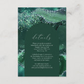 Smaragd Groen Zilver Glitter Boog Bruiloft Details Informatiekaartje (Voorkant)