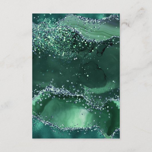 Smaragd Groen Zilver Glitter Boog Bruiloft Details Informatiekaartje (Achterkant)