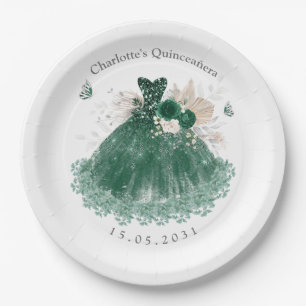 Smaragd Groen Zilver Quinceanera Prinses Jurk Papieren Bordje