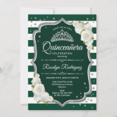 Smaragd Groen Zilver Wit Elegant Quinceanera Kaart (Voorkant)