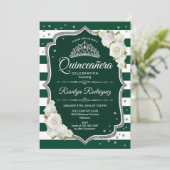 Smaragd Groen Zilver Wit Elegant Quinceanera Kaart (Staand voorkant)