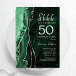 Smaragd Groen Zilveren Agaat Verrassing 50ste Verj Kaart<br><div class="desc">Smaragdgroen en zilveren agaat verrassing 50ste verjaardag feestuitnodiging. Elegant modern ontwerp met waterverf agaat marmeren geode achtergrond,  faux glitter zilver en typografie script lettertype. Trendy uitnodigingskaart perfect voor een stijlvol vrouwenfeest. Gedrukte Zazzle-uitnodigingen of direct download digitale afdrukbare sjabloon.</div>