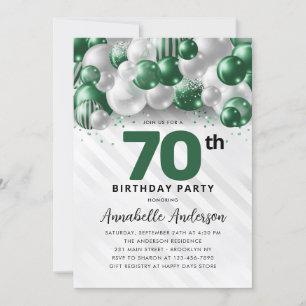Smaragd Groen Zilveren Ballon Glitter 70e Verjaard Kaart