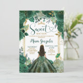 Smaragd Groen Zoet Zestien Gouden Kroon Verjaardag Kaart (Staand voorkant)