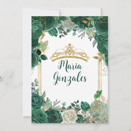 Smaragd Groen Zoet Zestien Gouden Kroon Verjaardag Kaart (Achterkant)
