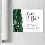 Smaragd Groene Agaat Magnetische Bruiloft Save the<br><div class="desc">Deze elegante save the date magneetkaart heeft een smaragdgroene waterverf agaatrand met faux gouden glitter. De aanpasbare tekst combineert houtskoolgrijs handschrift,  koperplaat en cursieve lettertypen op een witte achtergrond.</div>