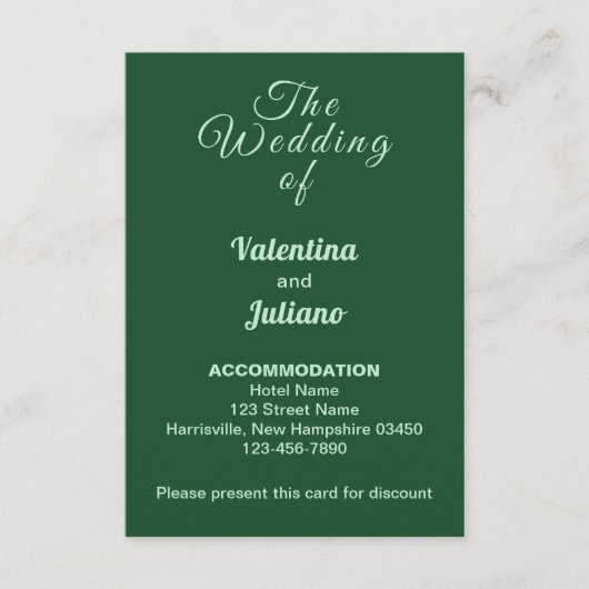 Smaragd Groene Bruiloft Accommodatie Portret Informatiekaartje (Voorkant)