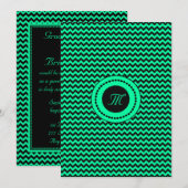 Smaragd Groene Chevron Monogrammed Bruiloft Kaart (Voorkant / Achterkant)