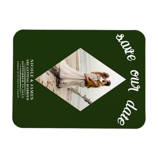 Smaragd Groene Diamant Foto Bruiloft Save the Date Magneet (Horizontaal)