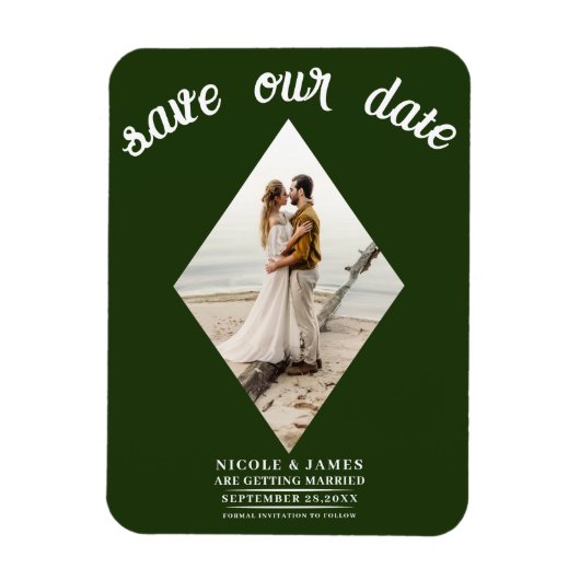 Smaragd Groene Diamant Foto Bruiloft Save the Date Magneet (Verticaal)