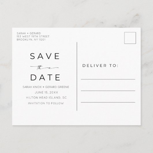 Smaragd Groene Foto Strand Bruiloft Save the Date Aankondigingskaart (Achterkant)