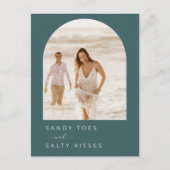 Smaragd Groene Foto Strand Bruiloft Save the Date Aankondigingskaart (Voorkant)