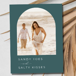 Smaragd Groene Foto Strand Bruiloft Save the Date Aankondigingskaart
