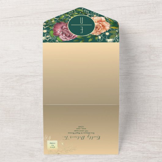 Smaragd Groene Foto's Bruiloft All In One Uitnodiging (Buitenkant)