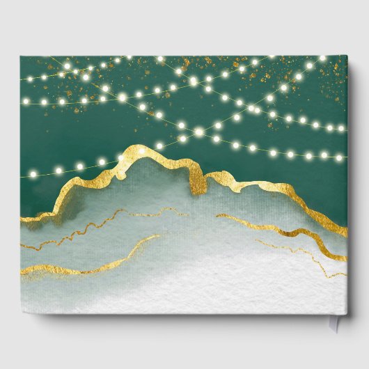 Smaragd Groene Gouden Agaat en Lichten Bruiloft Gastenboek (Achterkant)