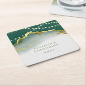 Smaragd Groene Gouden Agaat en Lichten Bruiloft Kartonnen Onderzetters (Schuin)