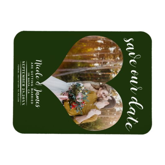 Smaragd Groene Hart Foto Bruiloft Save the Date Magneet (Horizontaal)