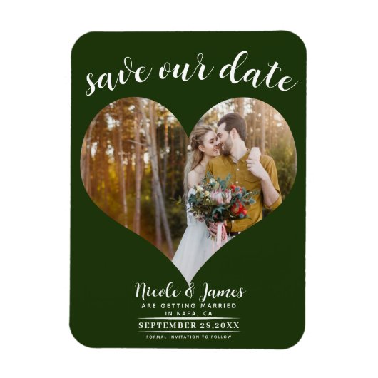 Smaragd Groene Hart Foto Bruiloft Save the Date Magneet (Verticaal)
