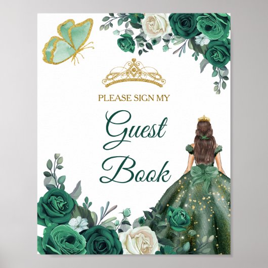Smaragd Groene Jurken Quinceañera Gastenboek Poster (Voorkant)