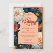 Smaragd Groene Pastel Peach Dahlia Herfst Bruiloft Kaart (Voorkant)