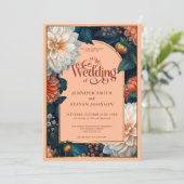 Smaragd Groene Pastel Peach Dahlia Herfst Bruiloft Kaart (Staand voorkant)